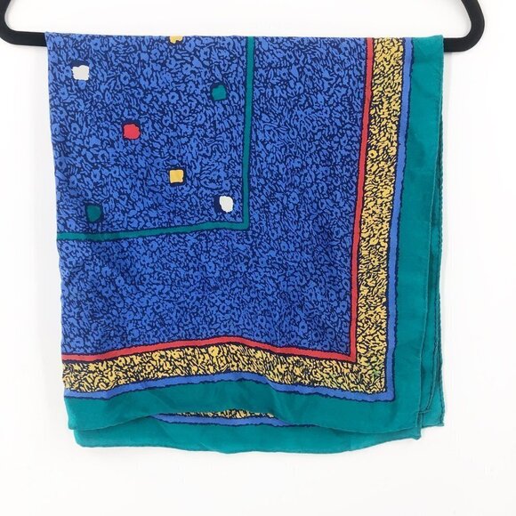 ✅ YSL SILK SCARF 28" SQUARE BLUE/GREEN/RED/GOLD - Picture 3 of 6